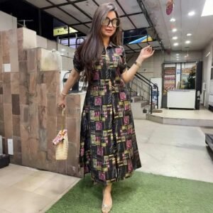 Black Digital Printed Front Slit Co-Ord Suit