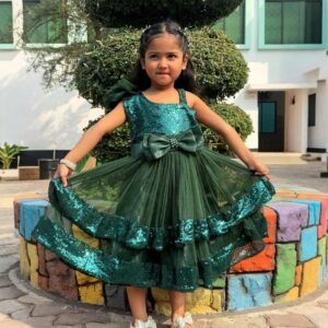 Bottle Green Fit & Flare Dress for Kids