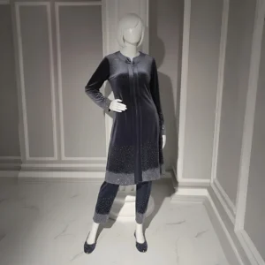 Premium Grey Velvet Co-Ord with Stone Detailing