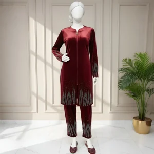 Maroon - Premium Velvet Co-Ord Set
