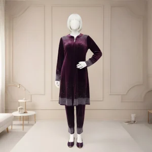 Premium Wine Velvet Co-Ord with Stone Detailing