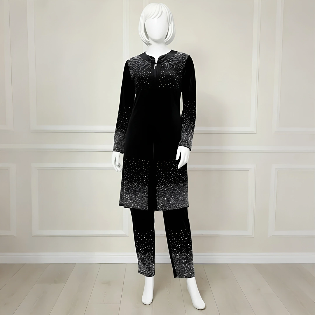 Premium Black Velvet Co-Ord with Stone Detailing